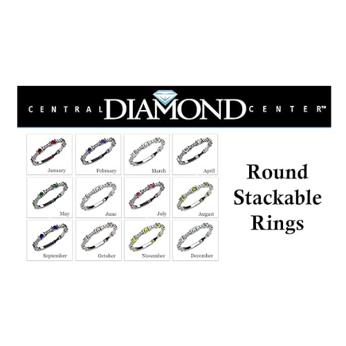 Central Diamond Center Sterling Silver Stackable Birthstone Ring Band w/ Round Cut Simulated Birthstones, Gold Plated