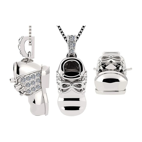 Central Diamond Center Solid 10k or 14K Gold Baby Shoe Charm or Pendant Necklace with Pure Brilliance Zirconia
