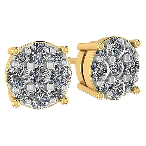 9 stone cluster lab diamond studs with 14K post.