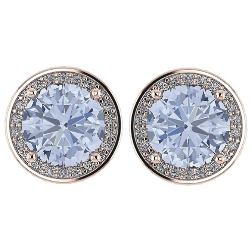 NANA Jewels Round Halo Simulated Aquamarine Pure Brilliance Zirconia Earrings & Necklace in Solid Sterling Silver