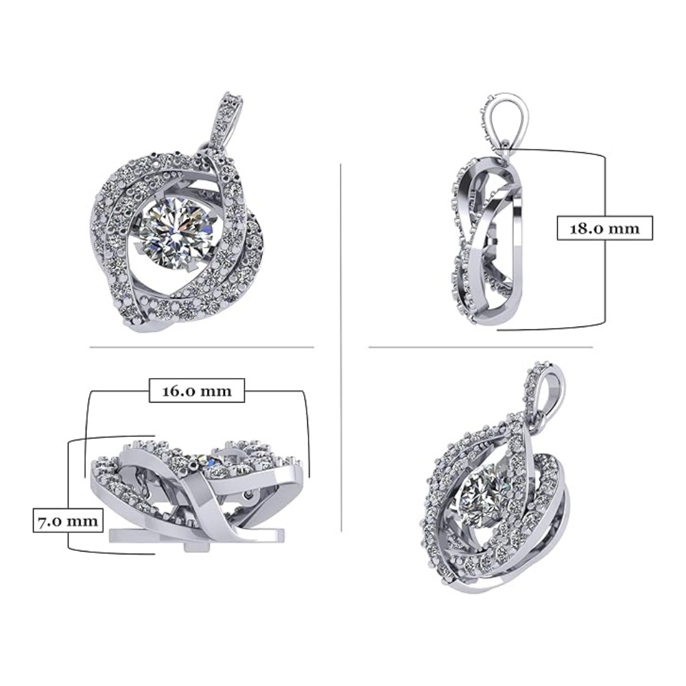 Central Diamond Center Swirl Dancing Gemstone Necklace for Women in Solid 925 Sterling Silver w/Pure Brilliance Zirconia CZ