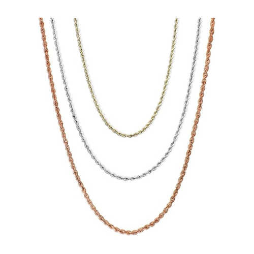 Sterling Silver Diamond Cut Rope Chain, Made In Italy, White/Yellow/Rose Gold Plated