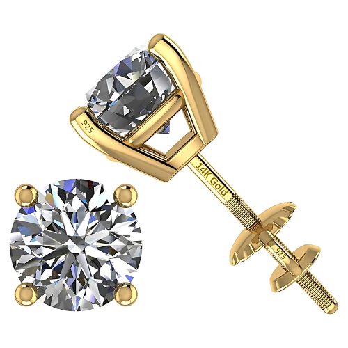 Central Diamond Center Round Cut CVD Lab-grown Diamond Stud Earrings 14K solid Gold from 0.20ct to 2.00ct E-F VS-SI