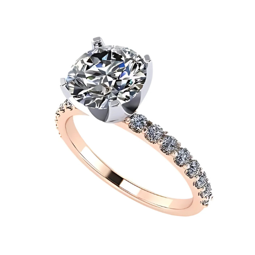 Engagement ring in sterling silver with a round-cut stone.