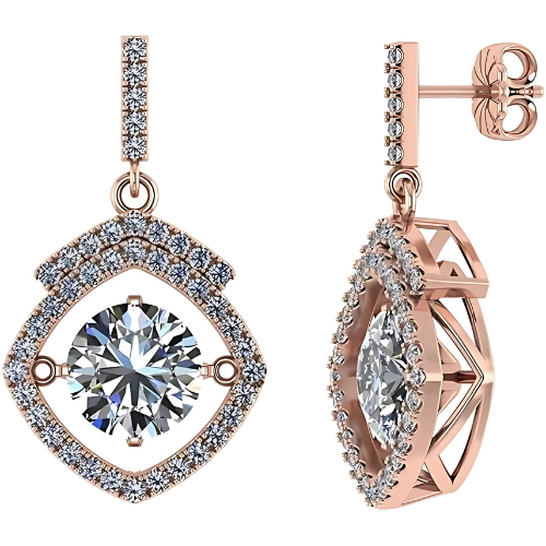 Square Halo Dancing Gemstone Matching Earrings & Necklace 925 Sterling Silver & Pure Brilliance Zirconia