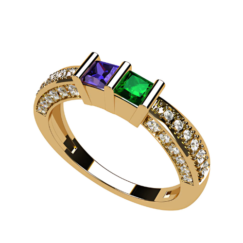 10K Gold couples ring with simulated birthstones.