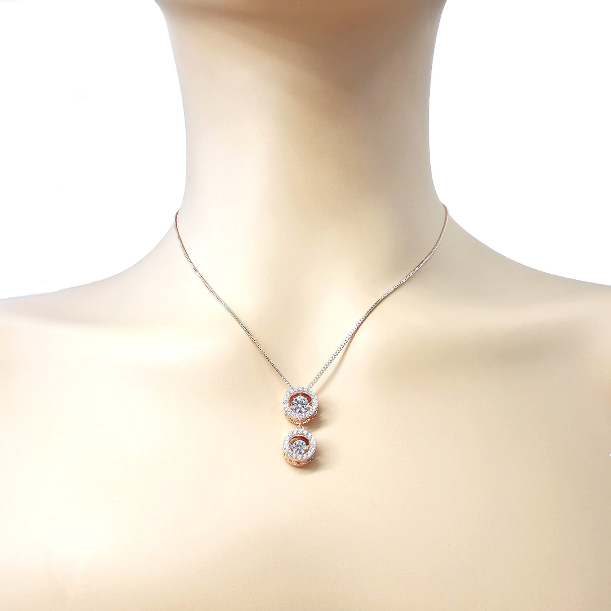 Sparkling 925 silver double halo dancing necklace.