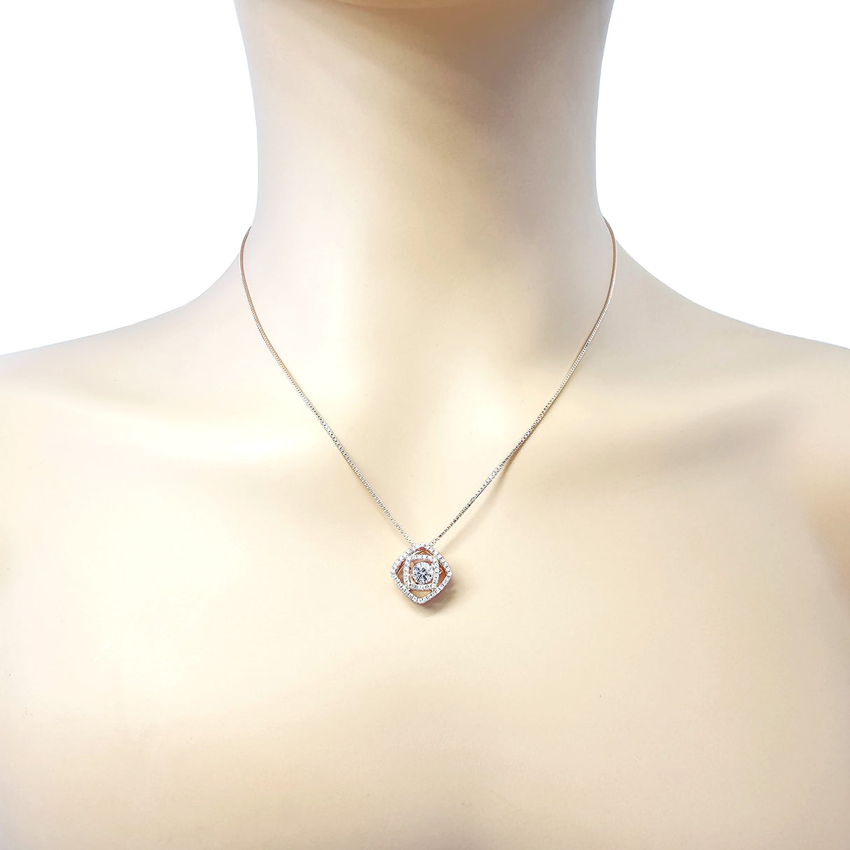 Central Diamond Center Double Square Dancing Gemstone Necklace for Women in Sterling Silver w/Pure Brilliance Zirconia