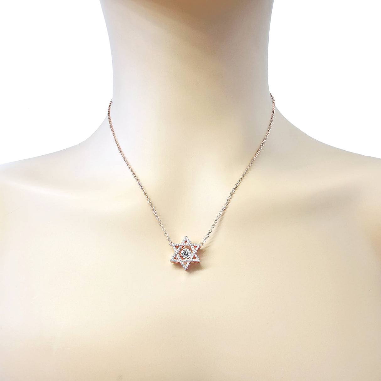 Central Diamond Center Star of David Dancing Gemstone Necklace for Women, Sterling Silver w/Pure Brilliance CZ, Chain Attached