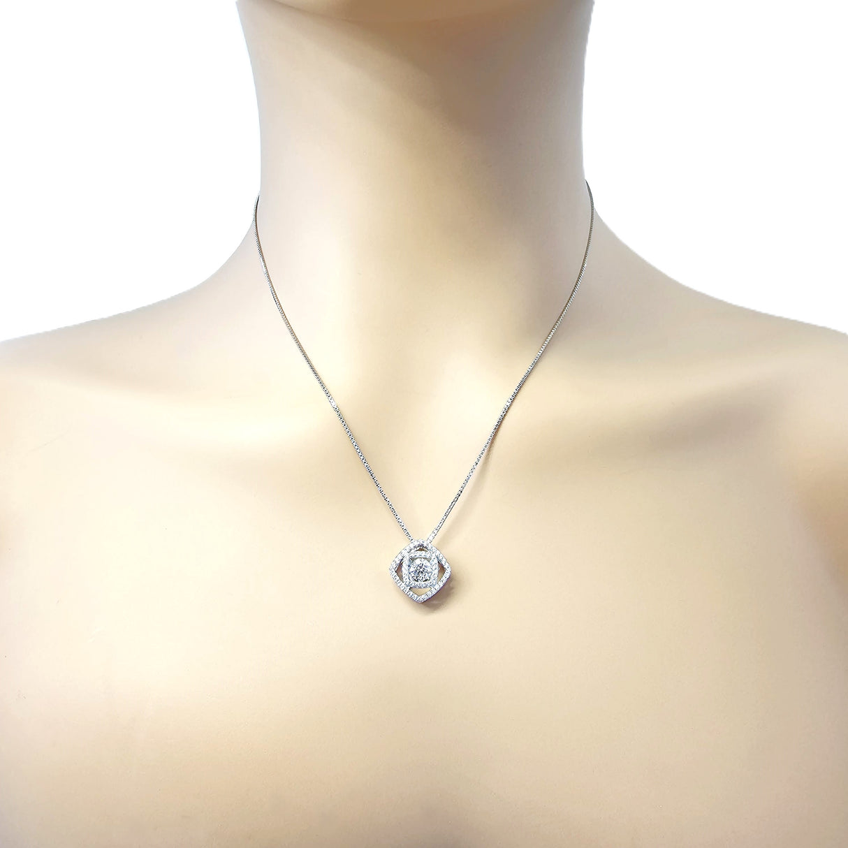 Central Diamond Center Double Square Dancing Gemstone Necklace for Women in Sterling Silver w/Pure Brilliance Zirconia