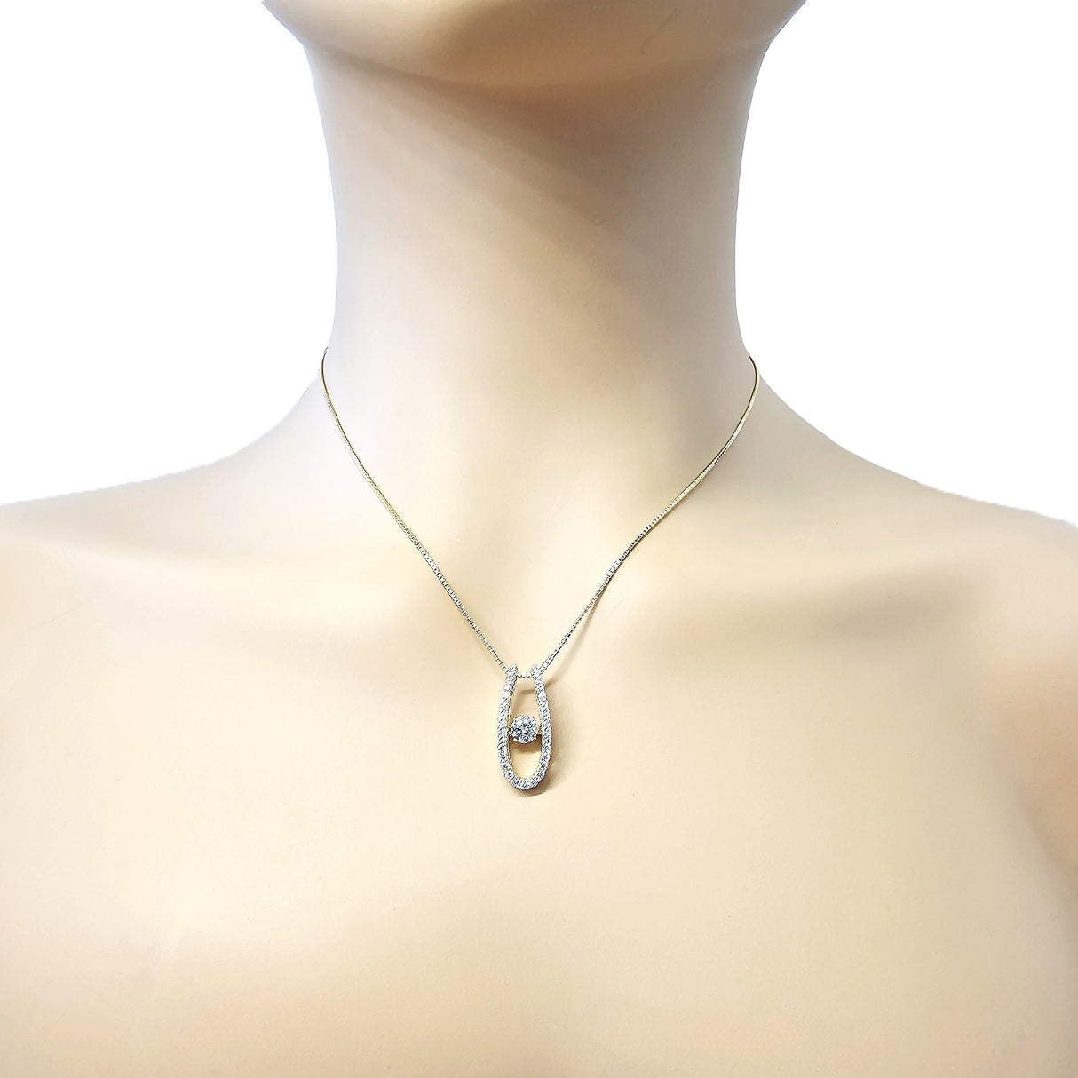 Central Diamond Center “U” Shape Dancing Gemstone Necklace for Women in 925 Sterling Silver w/Pure Brilliance Zirconia