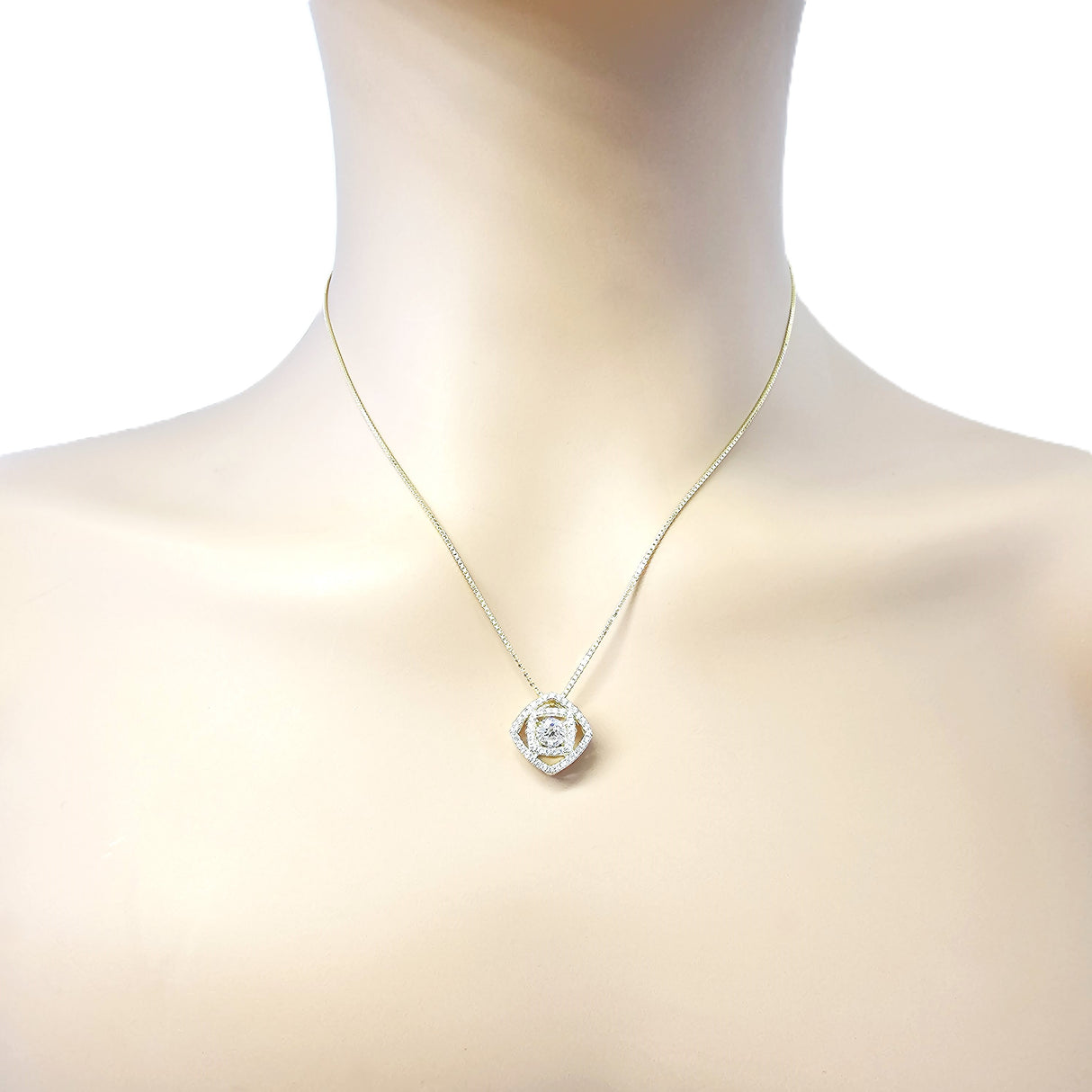 Central Diamond Center Double Square Dancing Gemstone Necklace for Women in Sterling Silver w/Pure Brilliance Zirconia