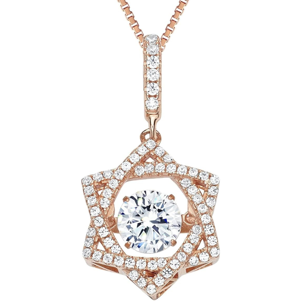 Star of David Dancing Gemstone Necklace in 925 Sterling Silver w/ Pure Brilliance Zirconia CZ