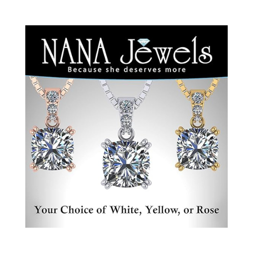 NANA Jewels Cushion Cut CZ Simulated Diamond Solitaire Necklace Sterling Silver 7-8mm Cubic Zirconia, 2.00ct & 3.00ct