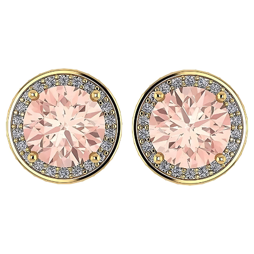 Simulated Morganite Pure Brilliance Zirconia Round Halo Stud Earrings in Solid Sterling Silver, Hypoallergenic