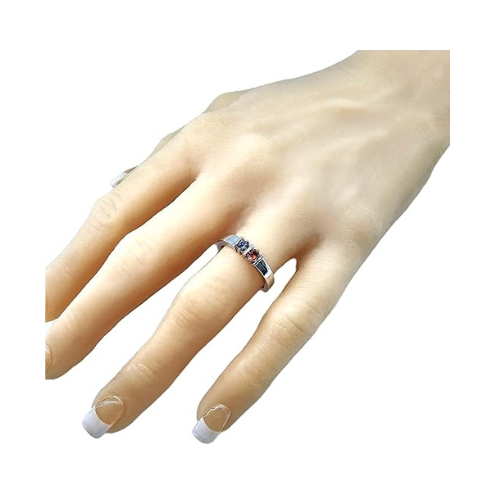 Central Diamond Center Straight Bar Couples 2 Stone Ring w/ Simulated Birthstones in Sterling Silver, 10K or 14K Gold