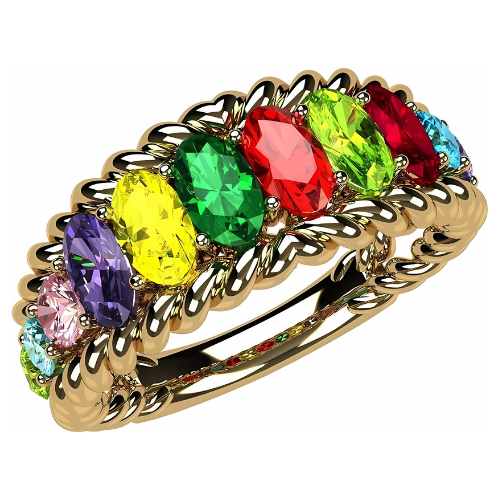 10K Gold Oval Rope Birthstone Ring, 6 stones.
