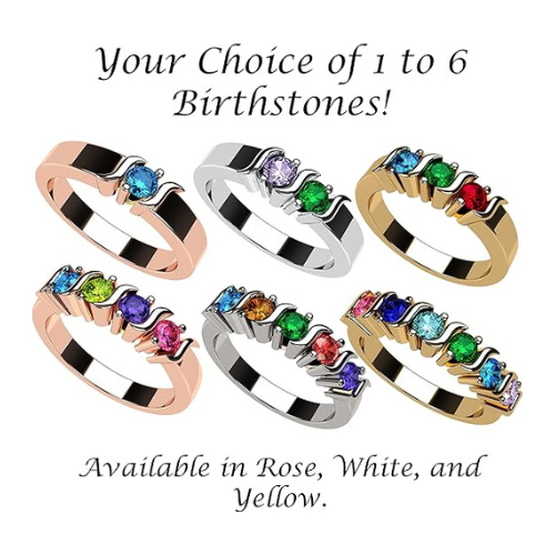 Central Diamond Center S-Bar Mothers Ring w/ 1 to 6 Simulated Birthstones in Sterling Silver/10k/14k Gold