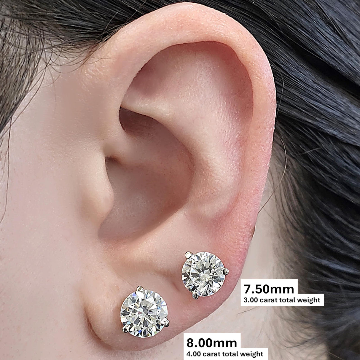 14K Gold Post & Sterling Silver Pure Brilliance Zirconia 3 Prong Martini Style Stud Earrings 1.0ct to 4ct