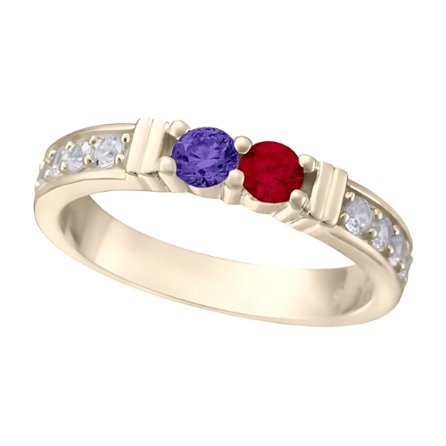 10K Gold two stone birthstone ring with side stones.