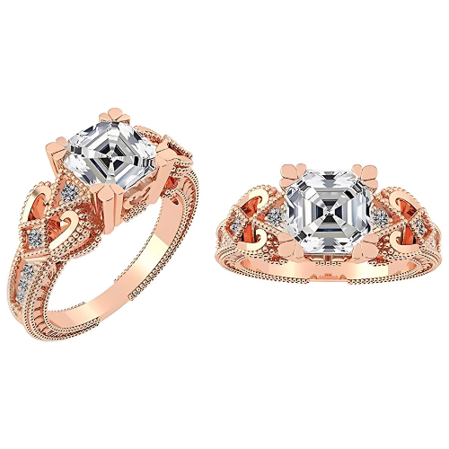 Antique style 10K gold Asscher engagement ring.