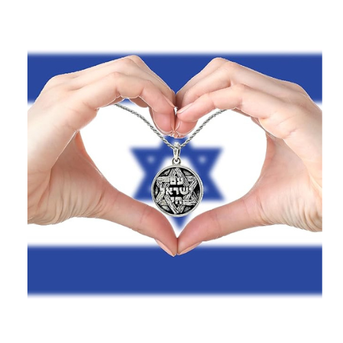 Central Diamond Center Star of David Am Israel Chai-Choice Lion or Shema Israel Preyer Necklace/Pendant