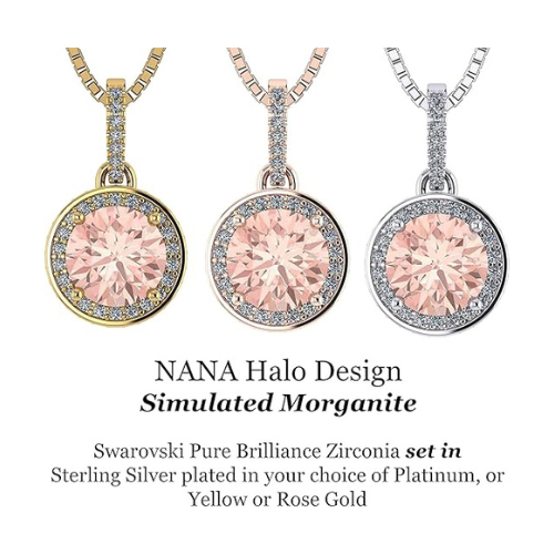 NANA Jewels Round Simulated Morganite Halo Necklace 6.5mm 1.00ct Center Gemstone w/Pure Brilliance Zirconia
