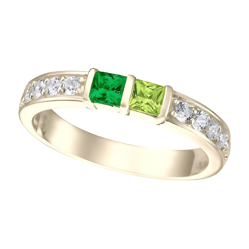 10K Gold two stone birthstone ring with side CZs.