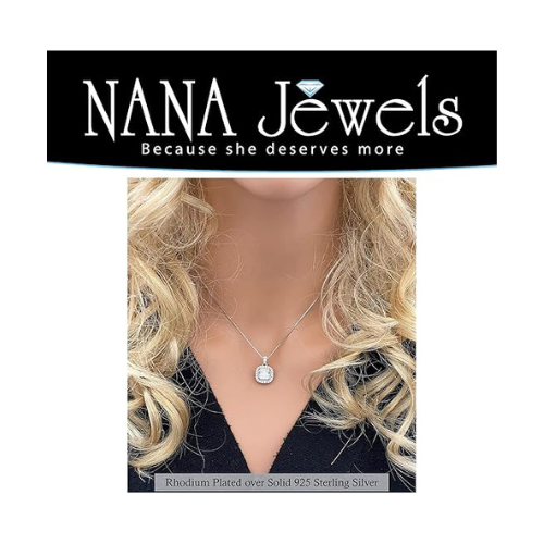 NANA Jewels Cushion Cut Halo CZ Simulated Diamond Solitaire Necklace Sterling Silver 8mm Zirconia Center Gemstone