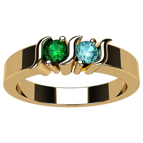10K gold two stone birthstone ring S-Bar design.