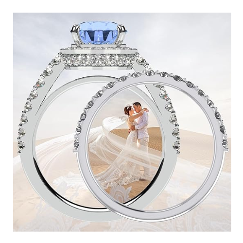 NANA Jewels Sterling Silver Round Cut Wedding Set Engagement Rings for Women - Choose Simulated Morganite, Citrine, Aquamarine & More