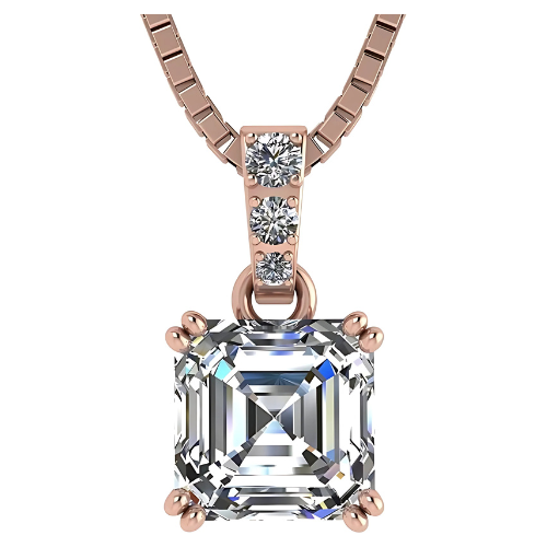 Nana Jewels Asscher Cut Simulate Diamond Solitaire Necklace With 22" Adjustable Box Chain- 7Mm(2Ct) Or 8Mm(3Ct) Look