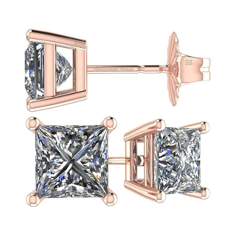 NANA Jewels Princess Cut Simulated Diamond Stud Earrings Silver & CZ 1.50ct - 4.00ct Hypoallergenic
