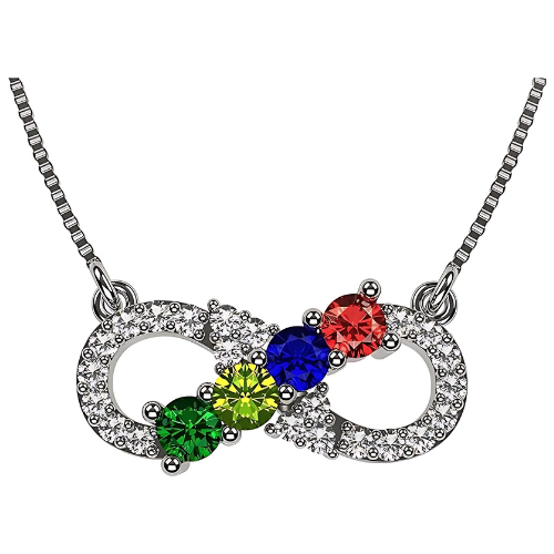 Sterling Silver Infinity Mothers Necklace with birthstones.