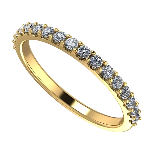 Side view of the 14K gold band's elegant prong setting.
