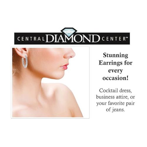 Central Diamond Center Zsa Zsa Oval or Round Hoop Earrings Solid 925 Sterling Silver w/Pure Brilliance Zirconia, Simulated Diamond Hoops