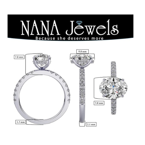 NANA Jewels 1.5-3CT Platinum Plated Sterling Silver Rings CZ Cubic Zirconia Oval Cut Engagement Rings | 10K 14K Solid Gold