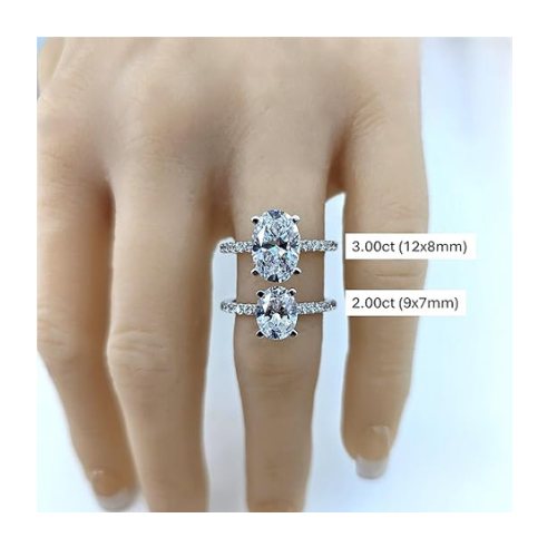 NANA Jewels 1.5-3CT Platinum Plated Sterling Silver Rings CZ Cubic Zirconia Oval Cut Engagement Rings | 10K 14K Solid Gold