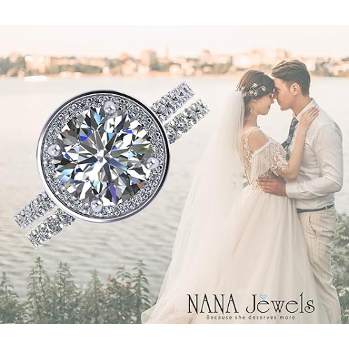 NANA Jewels Sterling Silver Round Cut Wedding Set Engagement Rings for Women - Choose Simulated Morganite, Citrine, Aquamarine & More