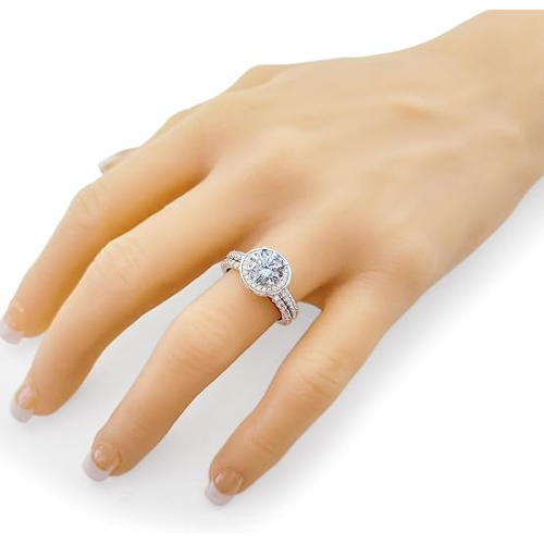 NANA Jewels Sterling Silver Round Cut Wedding Set Engagement Rings for Women - Choose Simulated Morganite, Citrine, Aquamarine & More