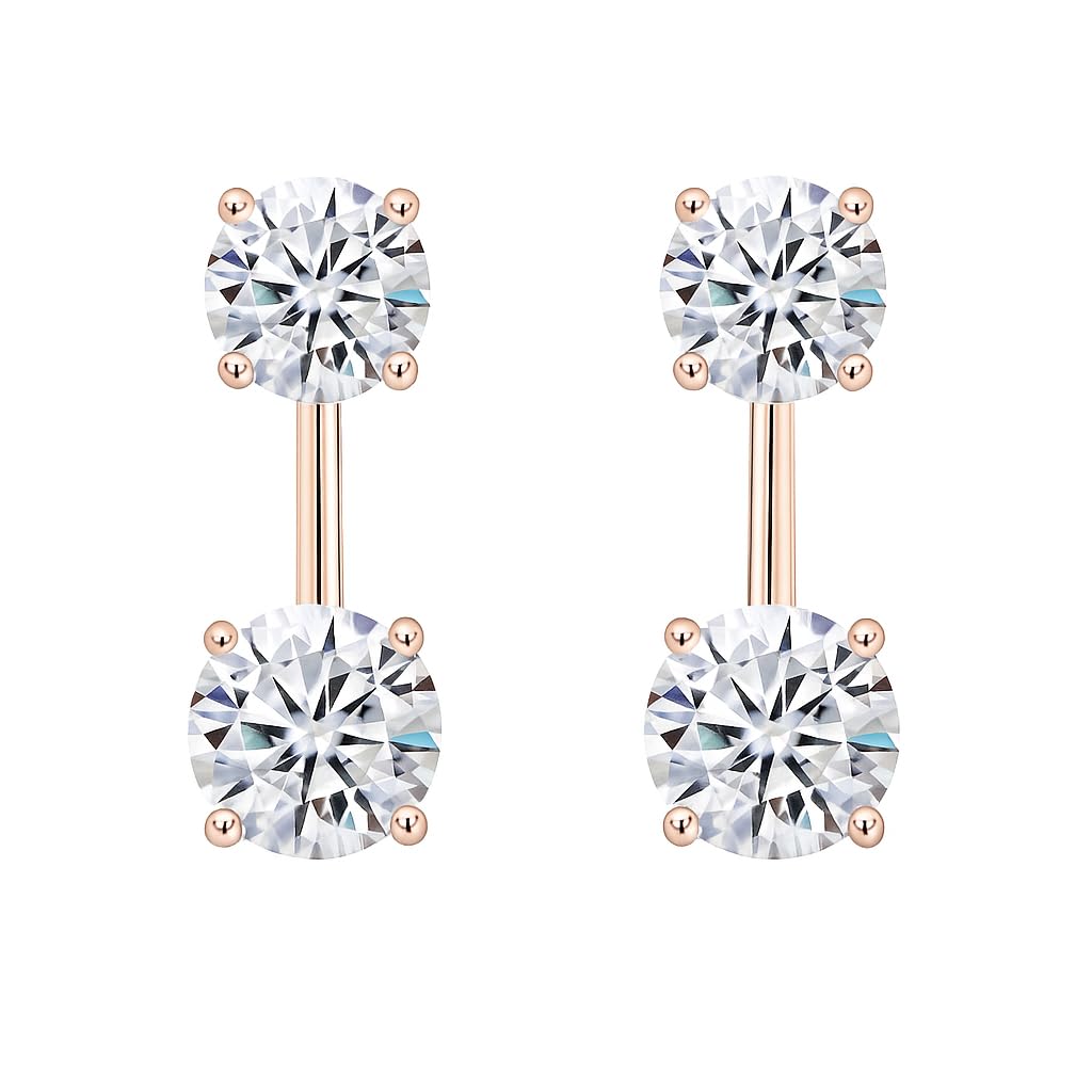 Central Diamond Center Earring Jackets with Cubic Zirconia – Sterling Silver, Adjustable Drop Design – 1.50 CTW (5.25mm & 6.50mm Stones)