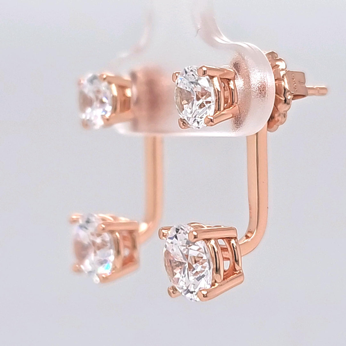 Central Diamond Center Earring Jackets with Cubic Zirconia – Sterling Silver, Adjustable Drop Design – 1.50 CTW (5.25mm & 6.50mm Stones)