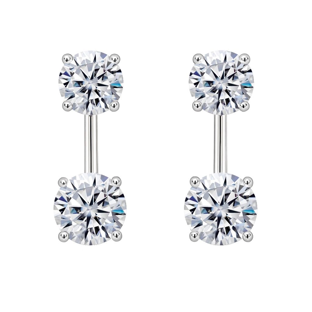 Central Diamond Center Earring Jackets with Cubic Zirconia – Sterling Silver, Adjustable Drop Design – 1.50 CTW (5.25mm & 6.50mm Stones)