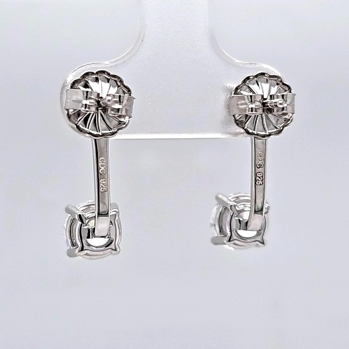 Central Diamond Center Earring Jackets with Cubic Zirconia – Sterling Silver, Adjustable Drop Design – 1.50 CTW (5.25mm & 6.50mm Stones)