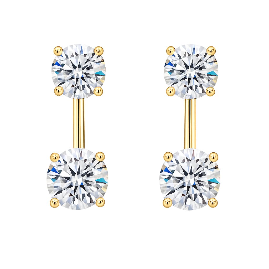 Central Diamond Center Earring Jackets with Cubic Zirconia – Sterling Silver, Adjustable Drop Design – 1.50 CTW (5.25mm & 6.50mm Stones)