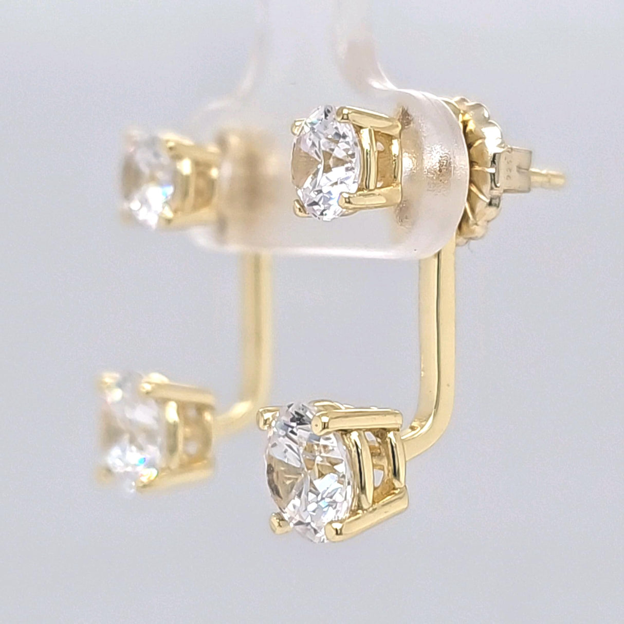 Central Diamond Center Earring Jackets with Cubic Zirconia – Sterling Silver, Adjustable Drop Design – 1.50 CTW (5.25mm & 6.50mm Stones)