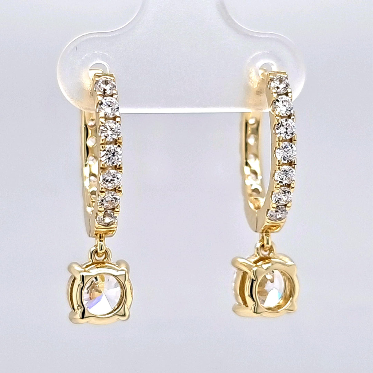 Central Diamond Center Sterling Silver Hoop Earrings with Round-Cut Simulated Diamond Dangle β 2.5 CTW CZ, Prong Set, Elegant Drop Hoops for Women