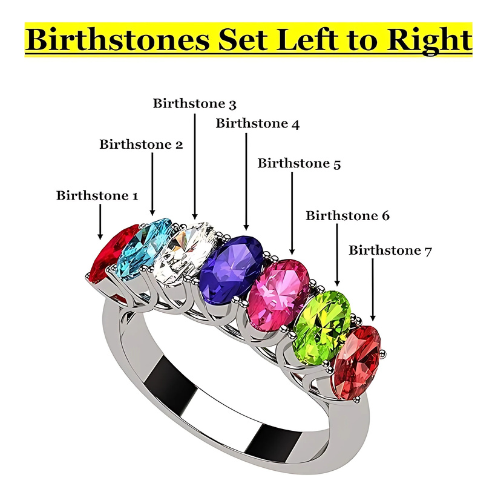 Central Diamond Center Oval Cut Lucita Mothers Rings w/ 1 to 7 Simulated Birthstones in Sterling Silver, 10K or 14K Gold