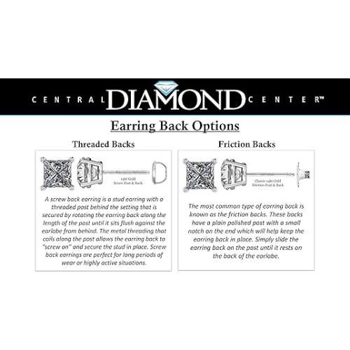 Man-made diamond stud earrings on ear.