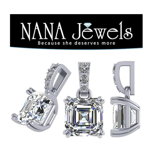 Nana Jewels Asscher Cut Simulate Diamond Solitaire Necklace With 22" Adjustable Box Chain- 7Mm(2Ct) Or 8Mm(3Ct) Look